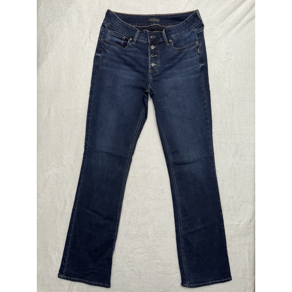Silver Jeans Co Women's Suki Mid Rise Slim Boot Jeans Blue Dark Wash Size 31